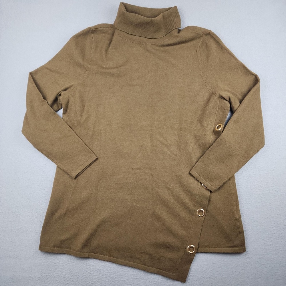 Soft Surroundings Sweater Tunic Womens XL Brown Turtleneck Grommet Long Sleeve